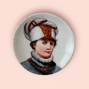 Victorian Hand-Painted Portrait Plate - Miniature Porcelain Plate - Trinket Dish